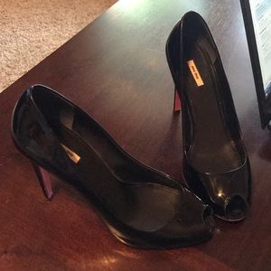 Miu Miu Black Patent Peep Toe Pumps w Pink Bottoms